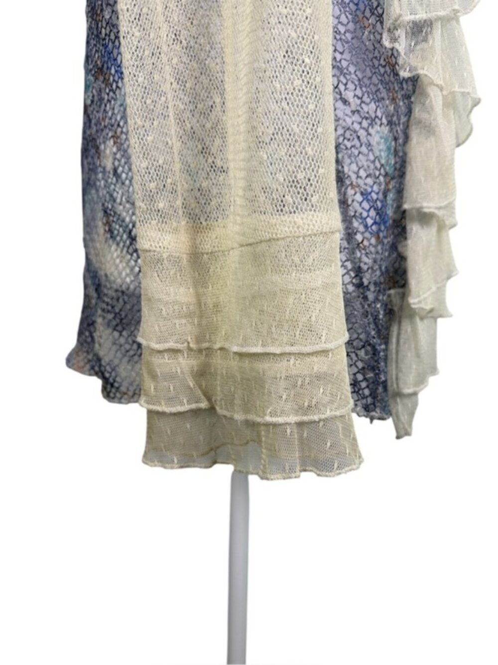 Farinelli Blue Ivory Mesh Ruffle Tunic Top L Boho Lagenlook Artwear - Picture 7 of 11